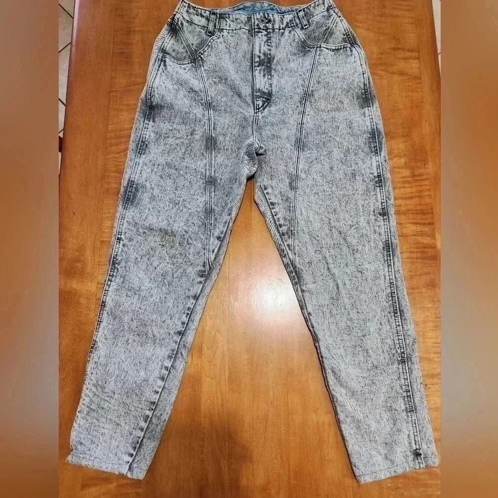 Lee Vintage 80's Gray Acid Wash High Waisted Tapered Leg Jeans Size 13 Mom Jeans